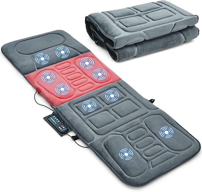 ERGOMASTER Massage Mat with 10 Vibrating Motors Heating Pad Full Body Massager Pad Cushion for Relieving Neck Back Waist Legs (Massager mat-fi01)