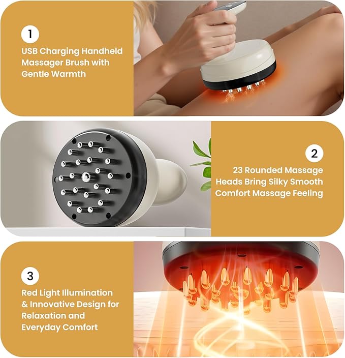 Electric Body Massager for Relaxation Gentle Vibration &amp Warming Massage with Smooth Edge Glide Design for Legs Arms &amp Abdomen Home Wellness Tool White/Beige