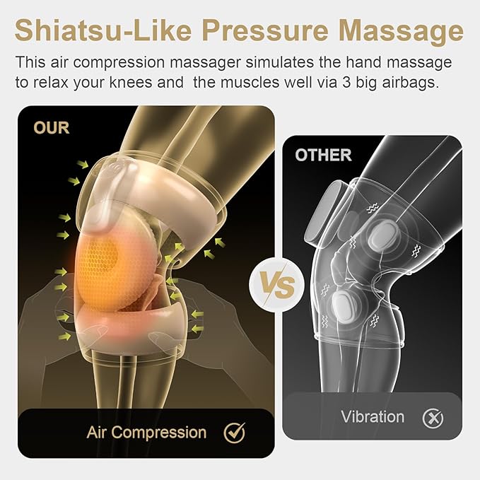 FIT KING Air Compression Knee Massager Heated Knee Brace Wrap with 3 Modes and 3 Intensities Shiatsu-Like Massage for Pain Relief Ideal Gifts for Men Women (Pair)
