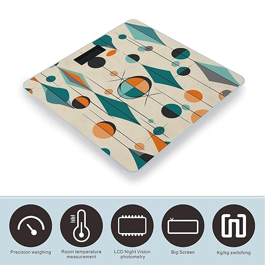 Mid Century GeometricScale for Body Weight with LCD High Precision Weighing Scales Fashion Sturdy Tempered Glass Weight Scales Easy-to-Read Digital Bathroom Scale for Daily 400lb