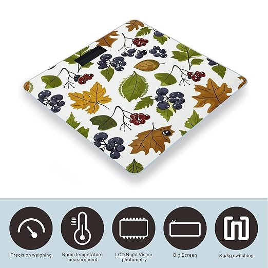 Leaves and Berries Scale for Body Weight Sturdy Tempered Glass Weighing Scales with LCD Display Accurate Digital Bathroom Scale Convenient Body Fat Smart Scales Easy Read