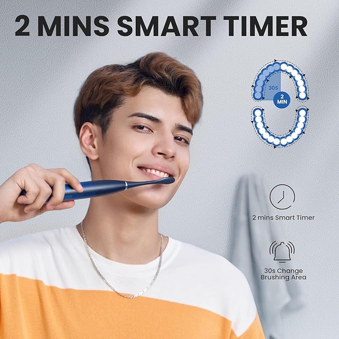 Oclean Electric Toothbrush for Adults Sonic Toothbrush Soft Gum Care Whitening 180 Days Battery Life IPX7 Waterproof 76000 VPM Motor USB C Rechargeable Blue