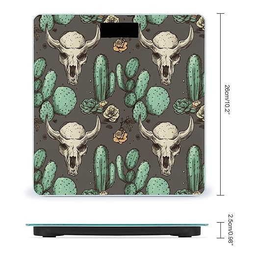 Skull of Bull and Cute Cactus Scale for Body Weight Precision Bathroom Weighing Scales with Back Lit LCD Display Sturdy Tempered Glass Body Weight Scales Digital Bathroom Scale 400lb
