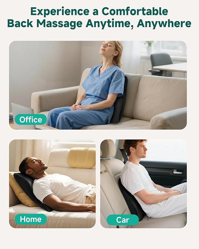 Snailax Shiatsu Back Massager with Heat Neck Shoulder Massager for Pain Relief Deep Tissue 4D Kneading Back Massage Pillow 3 Speed/3 Modes Portable for Home Office Car Use