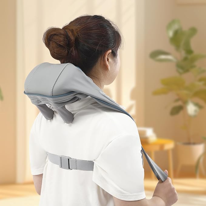 Neck Massager for Pain Relief Deep Tissue 5D Kneading Neck and Shoulder Massager with Heat 6 Massage Heads Rechargeable Massager Gifts for Women Men Mom Dad (Grey)