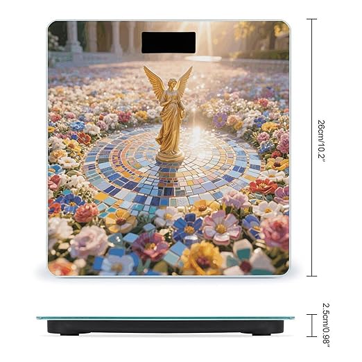 Mosaic Flower Sea with Angel Weight Scale Large Digital Bathroom Scales with Bright LED Display Non Slip Digital Scale and Step On Fashion Weighing Machine for Body