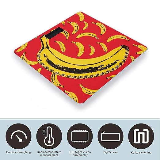 Yellow Banana Bathroom Scale for Body Weight LCD Display Digital Bathroom Scale Tempered Glass Bathroom Weight Scales Fashion Smart Scales for Home Bedroom 400 Lb