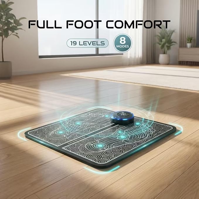 EMS Foot Massager Mat with Remote Control USB Rechargeable 8 Massage Modes 19 Intensity Levels Muscle Stimulator