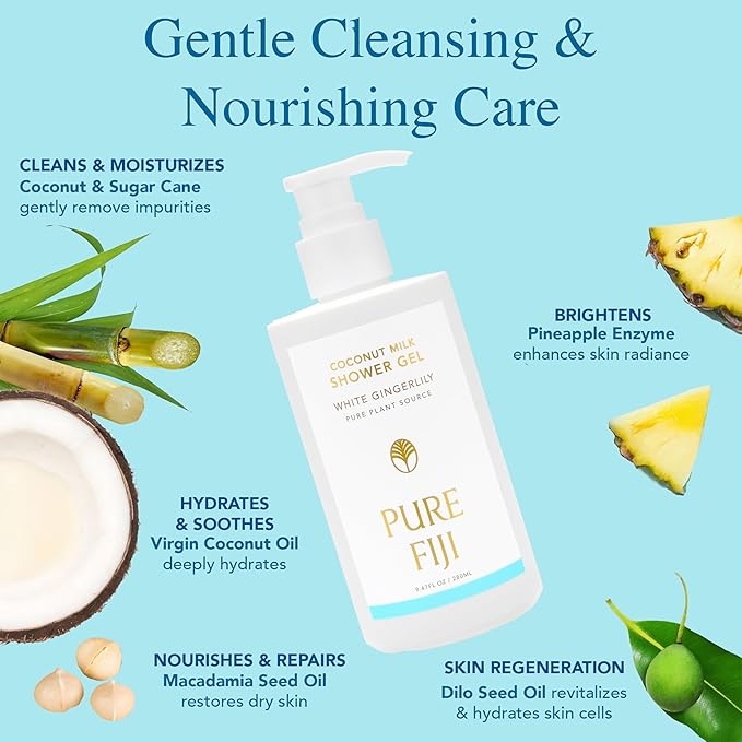 PURE FIJI Coconut Milk Shower Gel White Gingerlily (9.47 Fl. Oz /280ml)