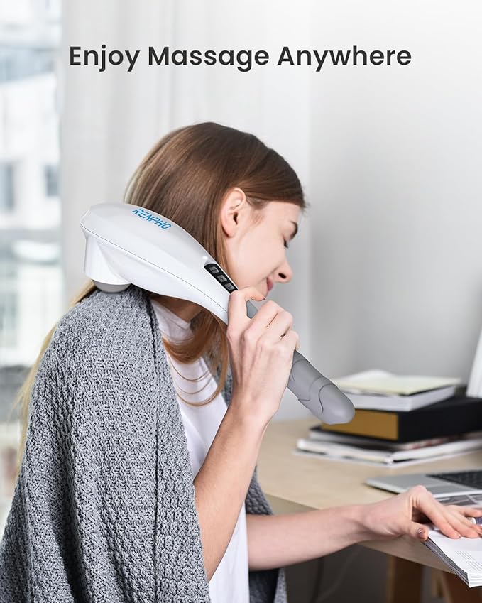RENPHO Rechargeable Handheld Back Massager Cordless Electric Neck Massage Tool for Shoulder Foot Leg Calf Birthday Gifts for Women and Men