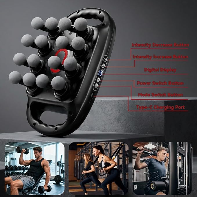 16-Head Massage Gun Set deep Tissue Massager 3 Modes 30 Intensity Levels Quiet Muscle Massage Gun Suitable for Back Shoulder Leg Foot and Whole Body Muscle Pain and Stretching.