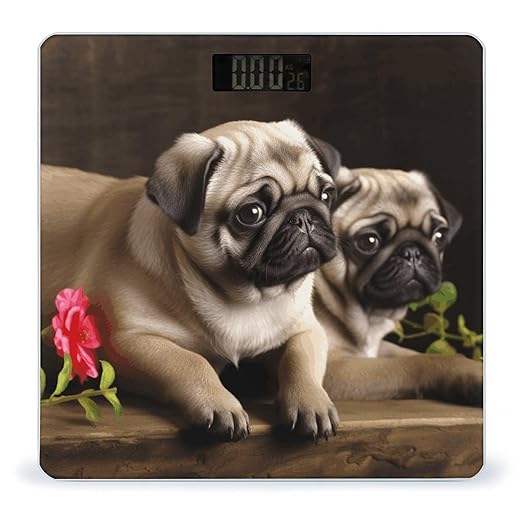Puppys PugScale for Body Weight with LCD High Precision Weighing Scales Fashion Sturdy Tempered Glass Weight Scales Easy-to-Read Digital Bathroom Scale for Daily 400lb