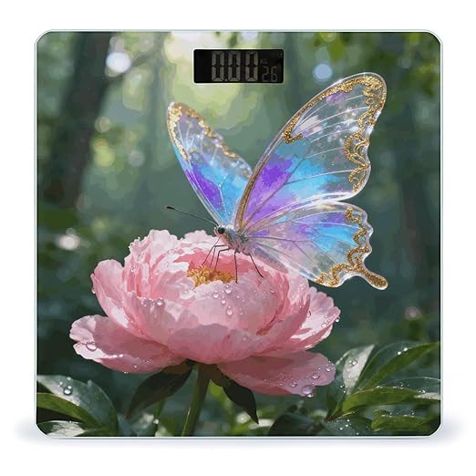 Flower Butterfly Smart Scale for Body Weight Digital Bathroom Scale Toughened Glass Weight Scale with Large LCD Backlight Display High Precision Scales Weighing Machine
