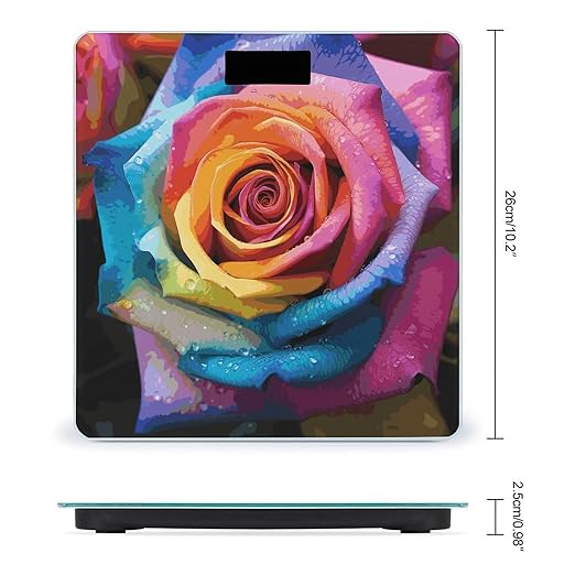 Rainbow Rose Flower Scale for Body Weight Anti-Slip Digital Bathroom Scale Sturdy Toughened Glass Weighing Scales High Precision Safe Rounded Corners Smart Scales
