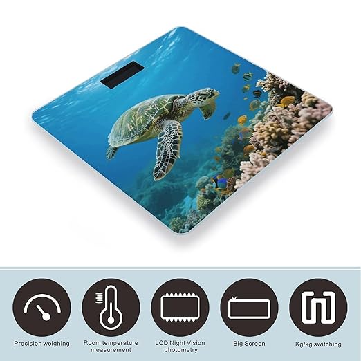 Green Sea Turtle Weight Scale Cute Bathroom Scale for Body Highly Accurate Digital Weighing Machine for People Compact LCD Display Scales with Sturdy Toughened Glass Scales