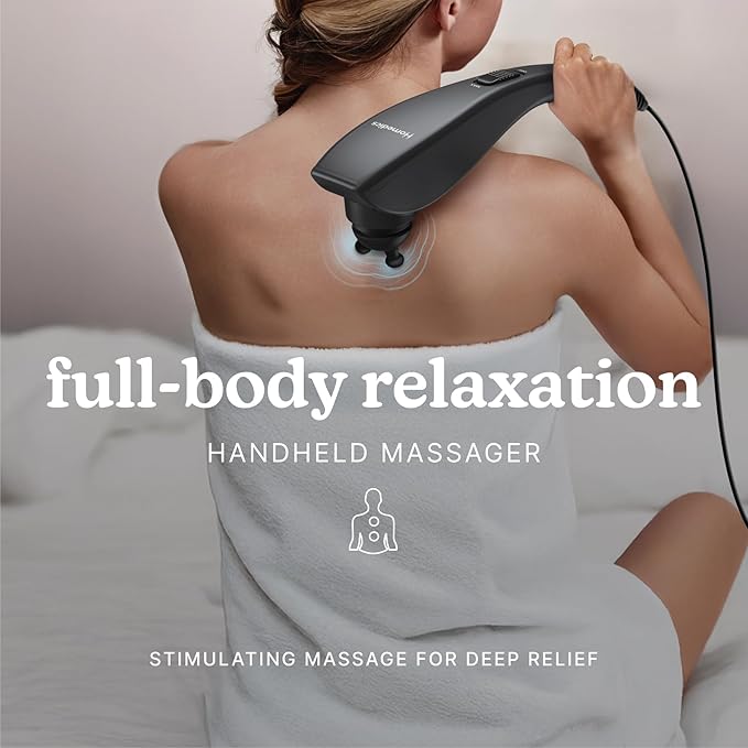 Homedics Deep Tissue Percussion Massager with 3 Speeds 5 Attachments and Long Handle for Hard-to-Reach Areas
