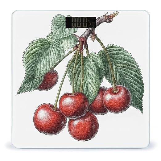 Cherry on Branch Scale for Body Weight Anti-Slip Tempered Glass Digital Bathroom Scales Clear LCD Display Weighing Scale Safe Rounded Corners Smart Scales