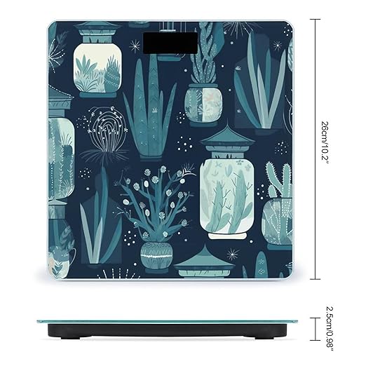 Succulent Plants and Cactus Digital Bathroom Scale for Body Weight with High Precision Digital Weighing Scale with BMI Clear LCD Display and Step-On Measures Weight Up to 180kg