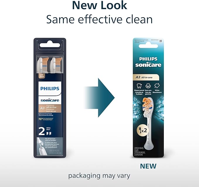 Philips Sonicare A3 All-in-One - Genuine Replacement Electric Toothbrush Heads White 2 Pack HX9092/77
