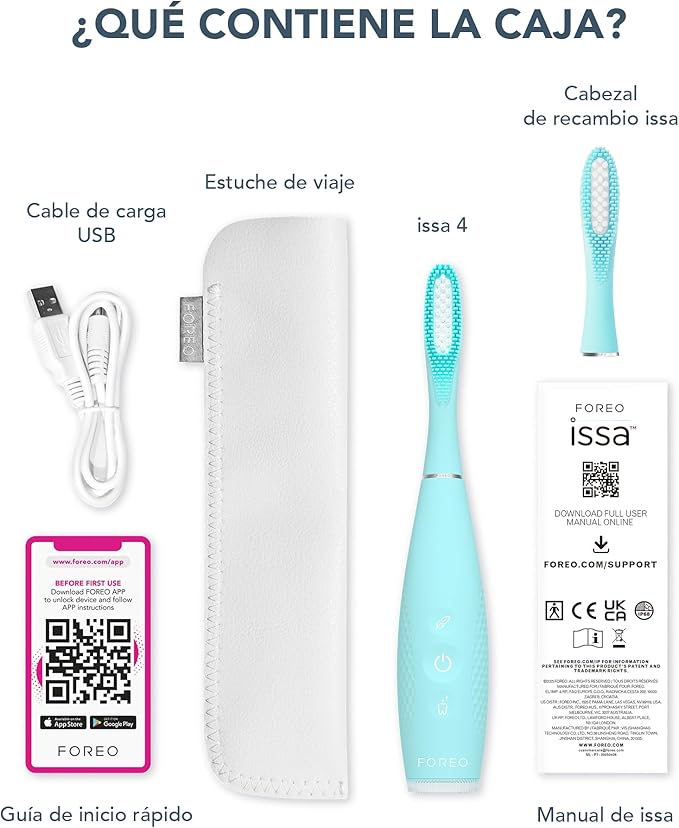 FOREO ISSA 4 Electric Toothbrush – 4-in-1 Rechargeable with Extra Brush Head Soft Bristles Long-Lasting Use Gentle Cleaning - Artic Blue