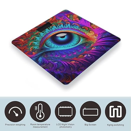 Psychedelic Eyes Scale for Body Weight Sturdy Tempered Glass Weighing Scales with LCD Display Accurate Digital Bathroom Scale Convenient Body Fat Smart Scales 400lb
