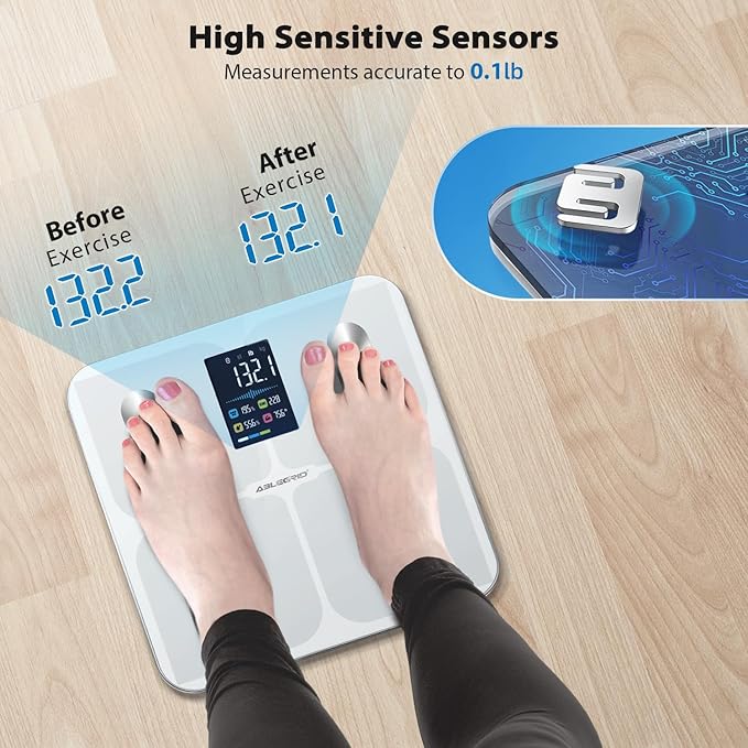 ABLEGRID Digital Smart Bathroom Scale for Body Weight and Fat PercentageBody Fat Scale with BMI Large LCD DisplayAccurate Body Composition AnalyzerWeighing Machine for People with Fitness App400lb