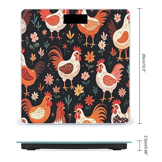 Cute Rooster Chickens Scale for Body Weight Digital Bathroom Scale Toughened Glass High Precision Scales for Body Weight with Large LCD Backlight Display Weight Scales