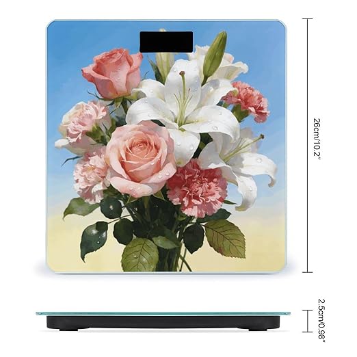 Bright Light Flower Charm Weight ScaleClear LED Display Bathroom Digital Weighing ScaleTempered Glass Digital Bathroom Scale for Body Weight Capacity Up to 400 Lbs