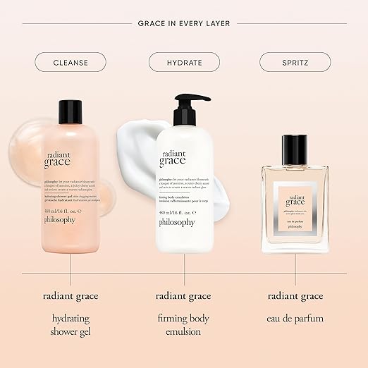 philosophy radiant grace hydrating bath &amp shower gel- cleanses soothes &amp comforts dry skin - with notes of jasmine black cherry &amp sandalwood - 16 fl oz