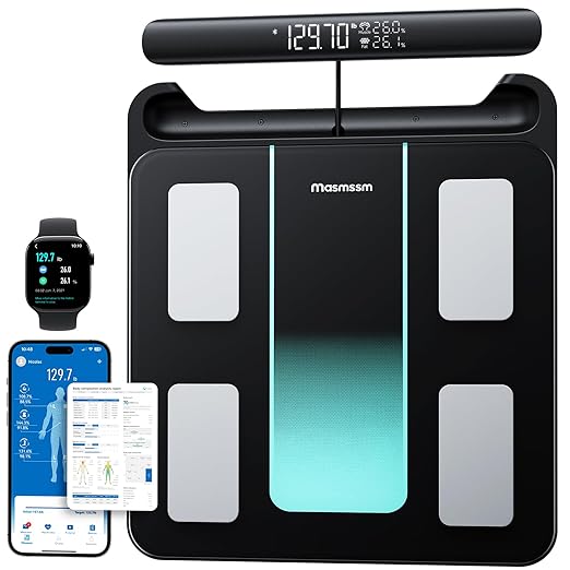 Smart Scale for Body Weight &amp Fat 8-Electrode Full-Body Composition Scale with Handle Display Dual-Frequency BIA 28 Body Metrics High Accuracy Digital Bathroom Scale FSA&ampHSA Eligible