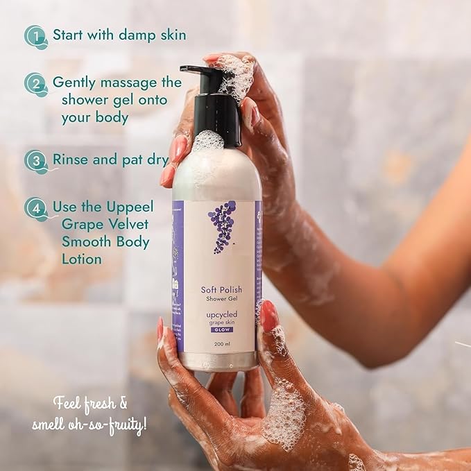 SE Grape Skin Soft Polish Shower Gel 200 ml | Bio-Active - Upcycled Body Wash | Antioxidant-Rich Cleanser | Eco- Friendly - All Skin Types - Men &amp Women...