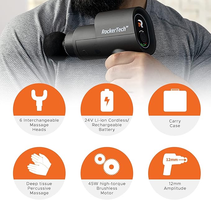 Pro Massage Gun Deep-Tissue Massage Gun for Athletes Percussion Massage Device Cordless Rechargeable (Black)