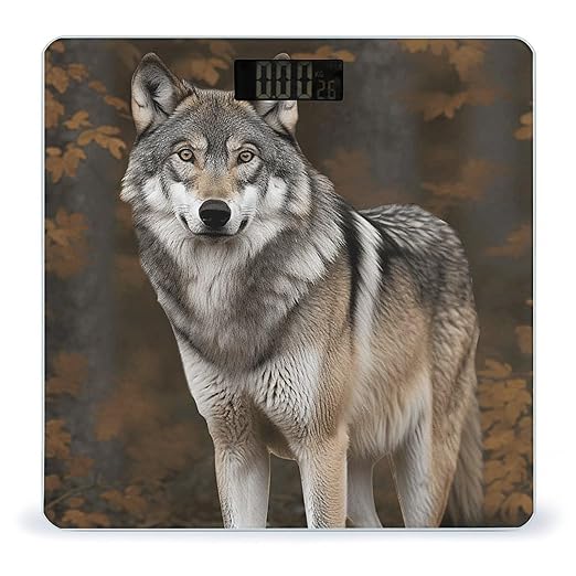 Wild Wild Gray Wolf Bathroom Scale for Body Weight LCD Display Digital Bathroom Scale Tempered Glass Bathroom Weight Scales Fashion Smart Scales for Home Bedroom 400 Lb