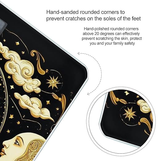 Smart Scale for Body Weight Automatic Switch Digital Bathroom Weighing Scale Sun Crescent Moon Stars Astrology Tarot Cards