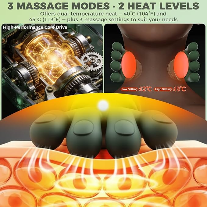Shoulder &amp Neck Massager with Heat 4D Bionic Heated Neck Massager with Fingers Simulates a Real Palm Massage for Comfort 3 Intensity Levels + 2 Heat Settings Relax Muscle Tension
