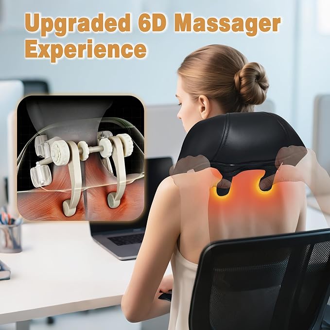 Joyset Neck Massager with Heat Cordless Shiatsu Neck Massager for Pain Relief Deep Tissue 6D Kneading Shiatsu Massager for Neck Shoulder Back Gifts for Dad Mom Friend