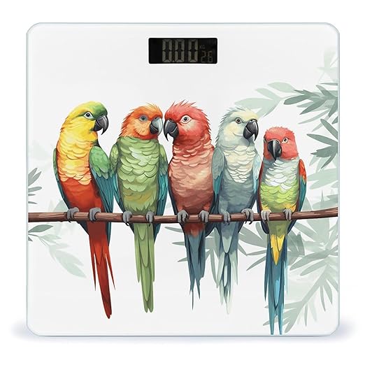 Digital Bathroom Scale for Body Weight Scale with Bright LCD Display High Accuracy Step-On Technology Auto On/Off Colorful Parrots On Tree Digital Scales 400 Lbs /180kg