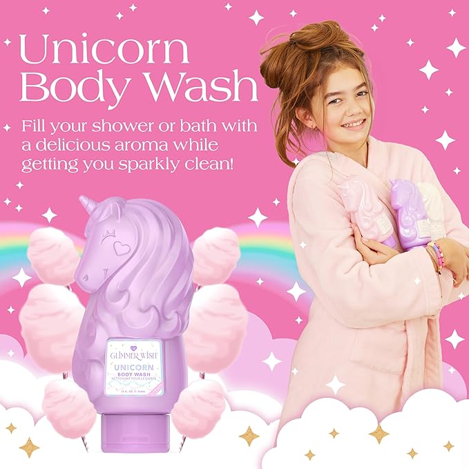 Glimmer Wish Unicorn Body Care Bundle – Shimmering Body Wash &amp Whipped Body Butter | Vanilla Cotton Candy Scent | Vegan Cruelty-Free Sulfate-Free Dermatologist Tested