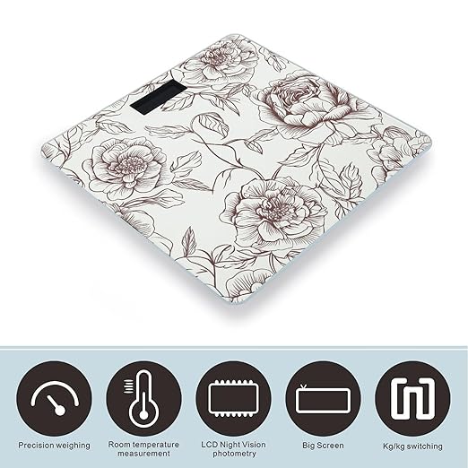 Line Floral Rose Flowers Design2 Scale for Body Weight Digital Bathroom Scale Accurate Smart Weight Scales with Large Display Weighing Machine High Precision Scales