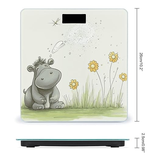Hippo and Dandelion Bathroom Scale for Body Weight Bathroom Weighing Scale with Backlit LCD Display Highly Accurate Measures Weight Up to 180kg