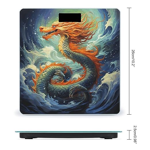 Chinese Dragon Oil Painting Scale for Body Weight Anti-Slip Tempered Glass Digital Bathroom Scales Clear LCD Display Weighing Scale Safe Rounded Corners Smart Scales