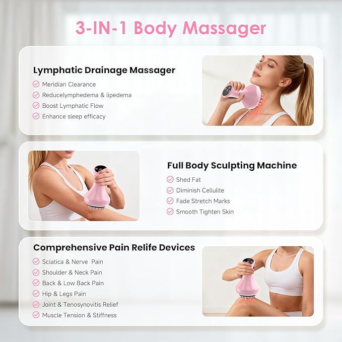 Lymphatic Drainage Massager Anti Cellulite Massage Tool For Thigh &amp Belly Stretch Marks &amp Cellulite Reduction Handheld Massage tools for Sciatica Nerve Legs Arms Hip Muscle Low Back Pai