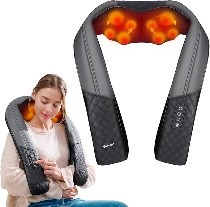 KINGJOY Neck and Shoulder Massager with Heat Shiatsu Neck and Back Massager for Back Shoulder Legs 2025 Upgraded 4D Kneading Deep Tissue Pain Relief Gifts for Women/Men/Mom/Dad Plug-in Use Only