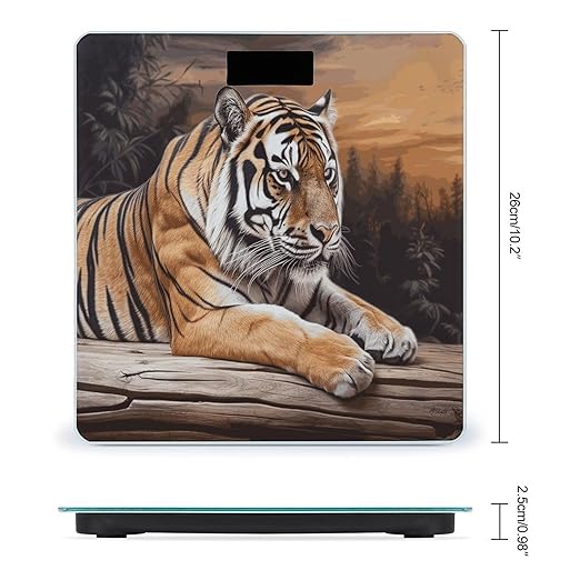 Tiger Lying on Wood Bathroom Scale for Body Weight Bathroom Weighing Scale with Backlit LCD Display Highly Accurate Measures Weight Up to 180kg