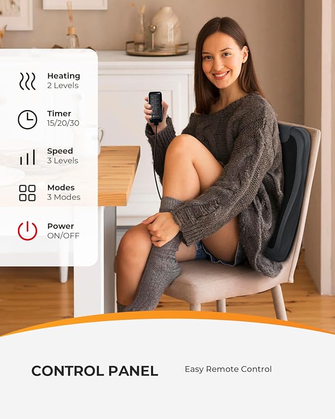 CooCoCo Shiatsu Back Massager for Pain Relief Deep Tissue FSA Eligible HSA Lower Back Massager with Heat 4D Rolling Up and Down Back Massage 2X Larger Heating Area and Faster Heating(Corded)
