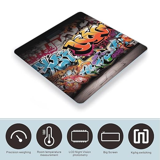 Graffiti Hip Hop Scale for Body Weight High Precision Digital Weight Scales with LCD Display Anti-Slip Sturdy Slim Tempered Glass Bathroom Scale for Home Use
