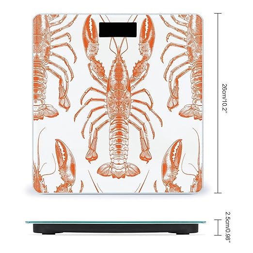 Digital Bathroom Scale for Body Weight Scale with Bright LCD Display High Accuracy Step-On Technology Auto On/Off Orange Shrimp Pattern Digital Scales 400 Lbs /180kg
