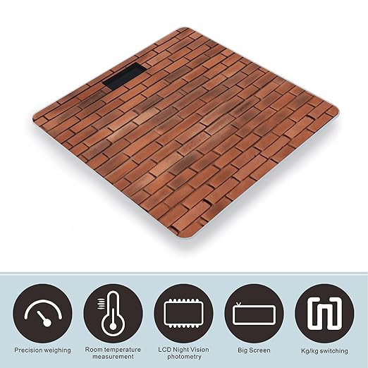 Red Brick Wall TextureScale for Body Weight with LCD High Precision Weighing Scales Fashion Sturdy Tempered Glass Weight Scales Easy-to-Read Digital Bathroom Scale for Daily 400lb
