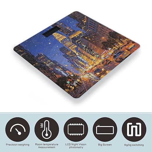 City Night View Weight Scale Large Bathroom Scales Digital Weight with Bright LED Display Non Slip Automatic Weighing Scale Fashion Weighing Machine for Body
