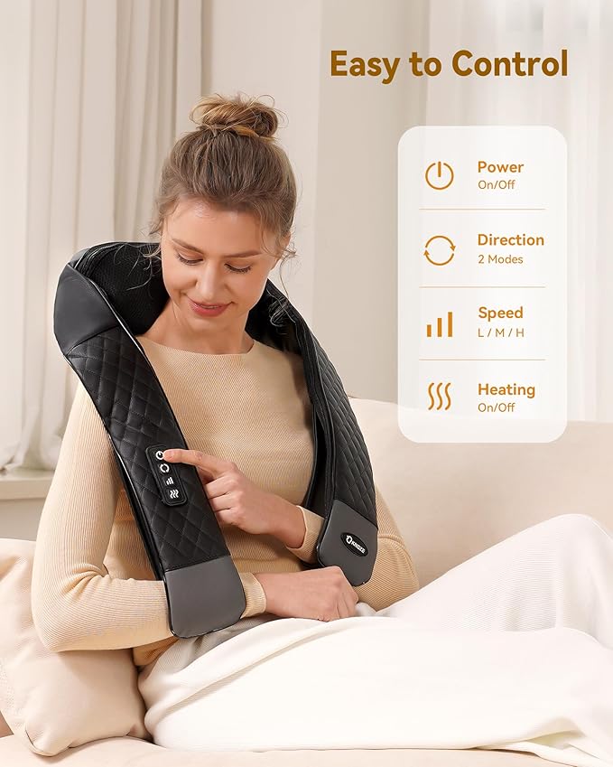 Neck Massager with Heat Shiatsu Neck and Back Massager 4D Deep Tissue Kneading for NeckBackShoulder Body Muscle Pain Relief Leather Handbag for Storage Gift for Men Women Mom Dad Plug-in Use